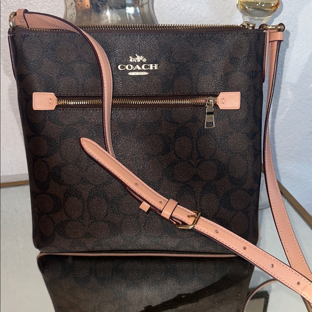 Coach Dark Brown and Pink Crossbody Bag